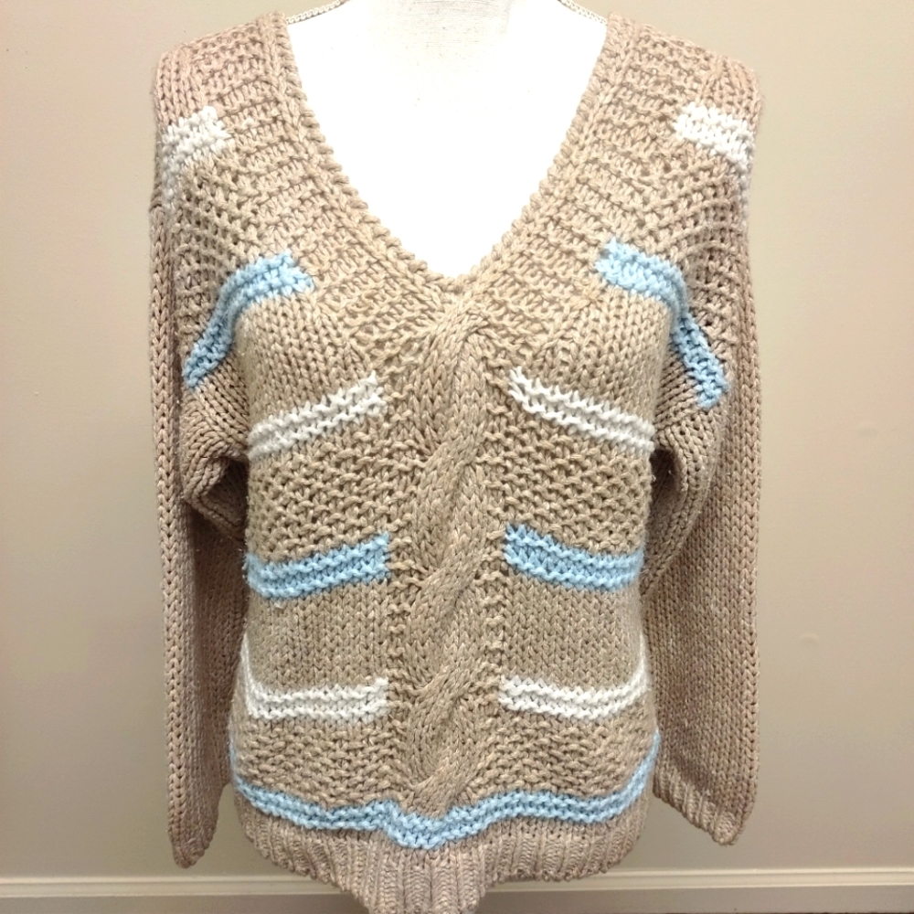 Vintage Handmade Knit Pullover V-Neck sweater.